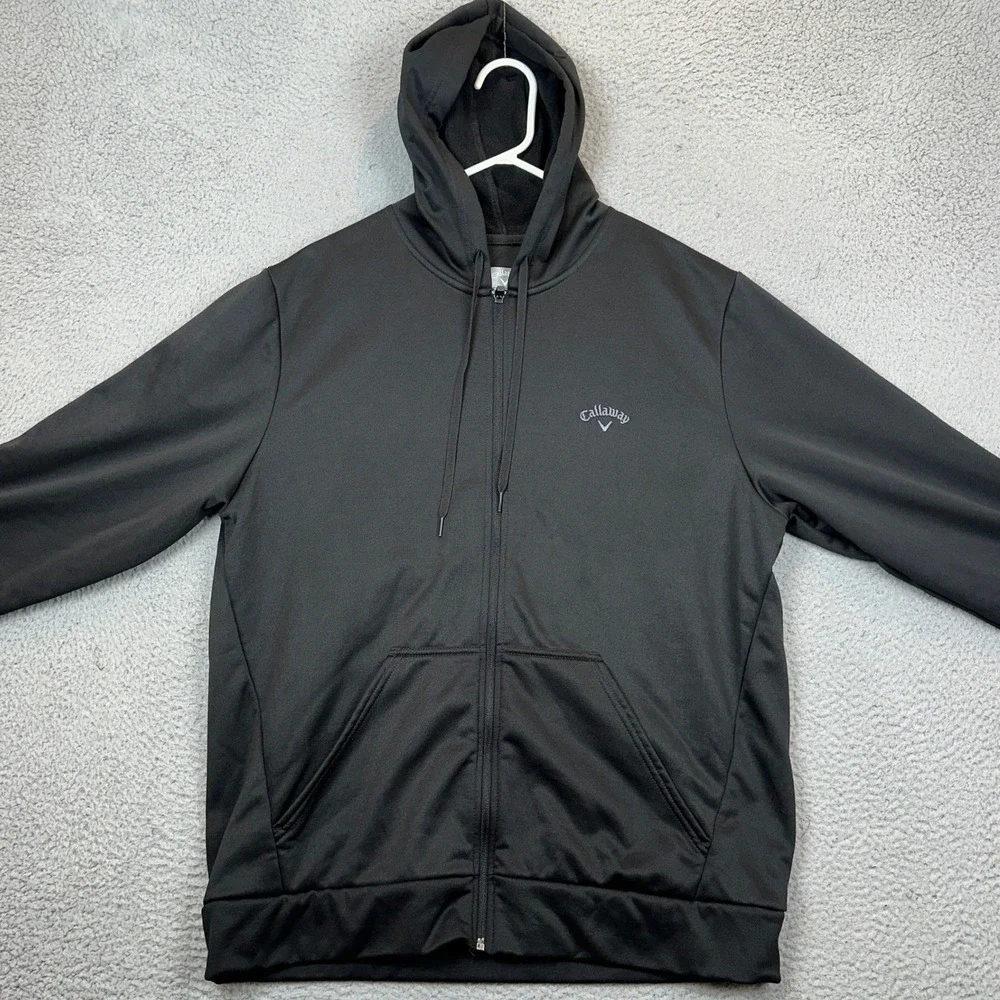 Callaway Jacket Mens Large Black Full Zip Hoodie Fleece Lined Performance Pocket